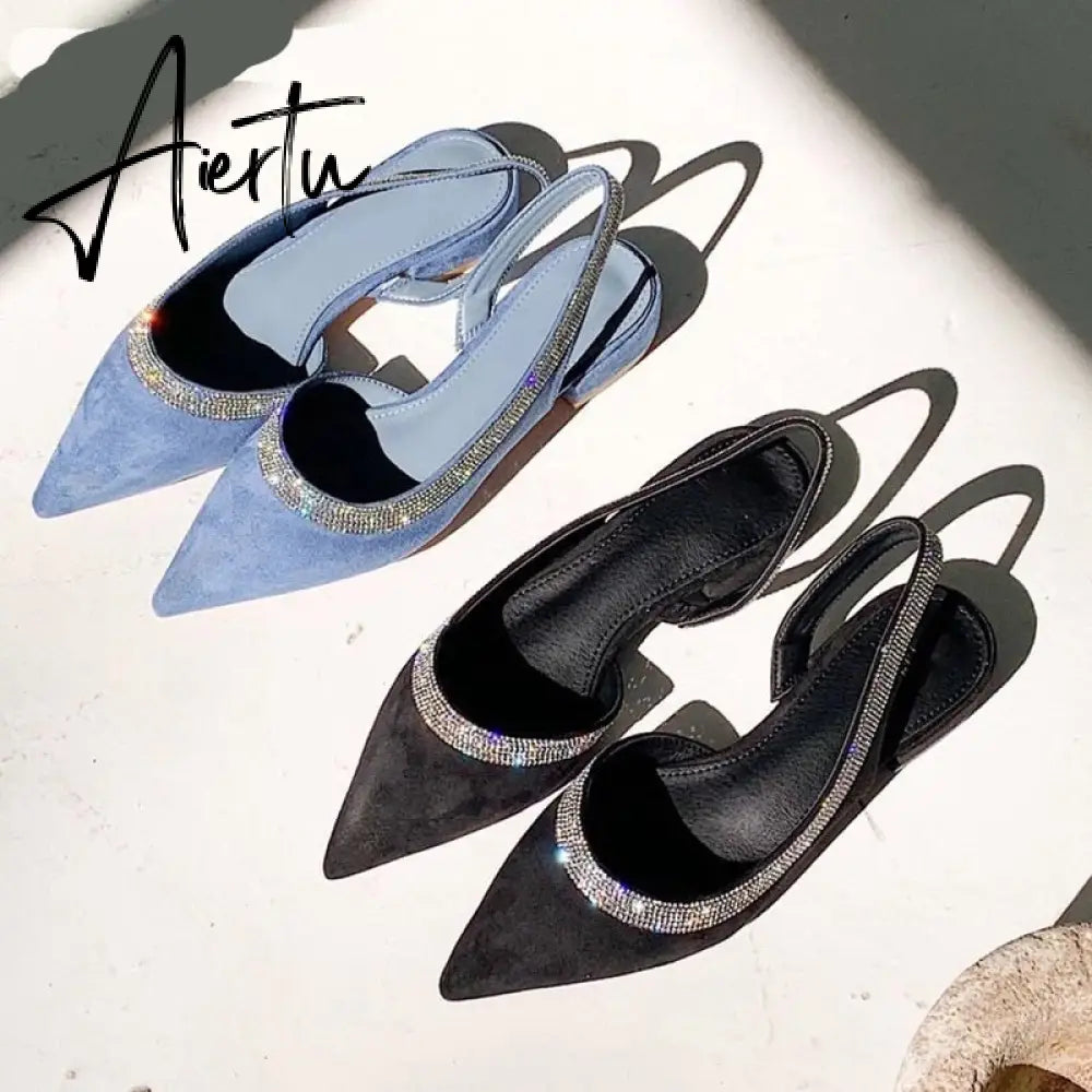 Aiertu Spring Summmer Slingback Sandals Women Slip On Mule Shoes Fashion Bling Crystal Brand Shallow Elegant Mules Slides Shoes Aiertu