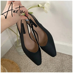 Aiertu Spring Women Flat Heel Slingback Sandals Slip On Shallow Mules Shoes Pointed Toe Female Office Lady Work Shoes Aiertu