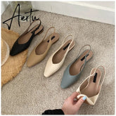 Aiertu Spring Women Flat Heel Slingback Sandals Slip On Shallow Mules Shoes Pointed Toe Female Office Lady Work Shoes Aiertu