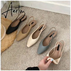 Aiertu Spring Women Flat Heel Slingback Sandals Slip On Shallow Mules Shoes Pointed Toe Female Office Lady Work Shoes Aiertu