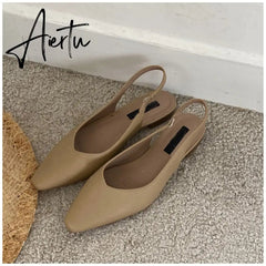 Aiertu Spring Women Flat Heel Slingback Sandals Slip On Shallow Mules Shoes Pointed Toe Female Office Lady Work Shoes Aiertu