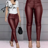 Aiertu Spring Women Pu Leather Pants Black Sexy Stretch Bodycon Trousers High Waist Long Casual Pencil S-3XL Winter Aiertu