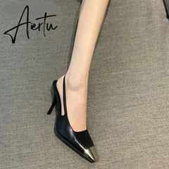 Aiertu Star style Patent Leather Women Pumps Fashion Metal square toe High Heels Office Lady Shoes Spring Summer Slingback Female shoes Aiertu