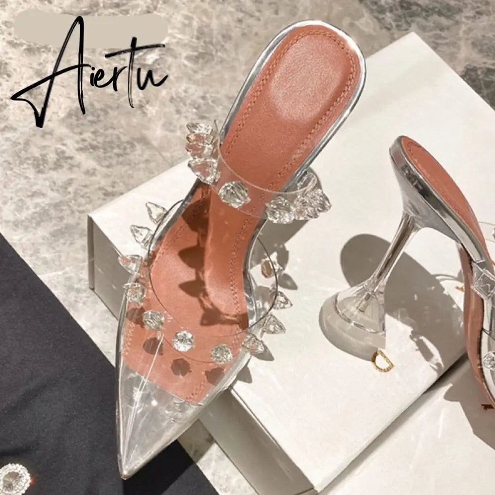 Aiertu Star style Rivet Transparent PVC Cup Heeled Women Sandals Fashion Stiletto High heels Summmer Shoes Female Pumps Sandals Aiertu