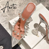 Aiertu Star style Rivet Transparent PVC Cup Heeled Women Sandals Fashion Stiletto High heels Summmer Shoes Female Pumps Sandals Aiertu