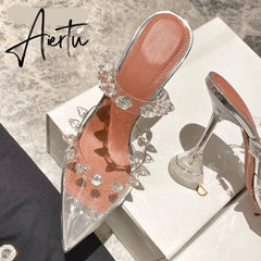 Aiertu Star style Rivet Transparent PVC Cup Heeled Women Sandals Fashion Stiletto High heels Summmer Shoes Female Pumps Sandals Aiertu