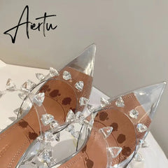 Aiertu Star style Rivet Transparent PVC Cup Heeled Women Sandals Fashion Stiletto High heels Summmer Shoes Female Pumps Sandals Aiertu