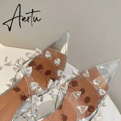 Aiertu Star style Rivet Transparent PVC Cup Heeled Women Sandals Fashion Stiletto High heels Summmer Shoes Female Pumps Sandals Aiertu