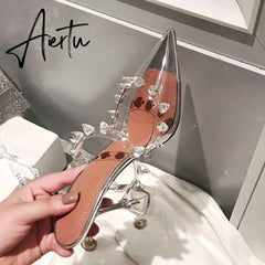 Aiertu Star style Rivet Transparent PVC Cup Heeled Women Sandals Fashion Stiletto High heels Summmer Shoes Female Pumps Sandals Aiertu