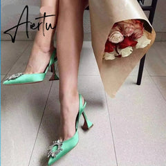 Aiertu Star style Women Sandals Elegant Pointed toe Slingback Summer Office Lady Shoes Fashion High heels Gladiator sandals Woman Aiertu