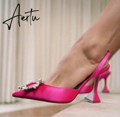 Aiertu Star style Women Sandals Elegant Pointed toe Slingback Summer Office Lady Shoes Fashion High heels Gladiator sandals Woman Aiertu