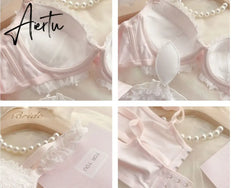 Aiertu Steel ring push up bra set pure desire wind big cup girl underwear embroidery lace large size lingerie with panties set Aiertu