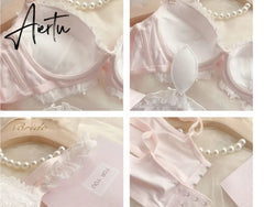 Aiertu Steel ring push up bra set pure desire wind big cup girl underwear embroidery lace large size lingerie with panties set Aiertu