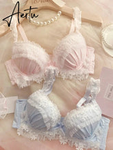 Aiertu Steel ring push up bra set pure desire wind big cup girl underwear embroidery lace large size lingerie with panties set Aiertu