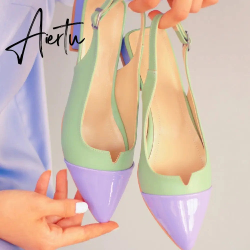 Aiertu Stiletto Women Heeled Yellow Green Lilac Black Nude Patent Leather Shoes Pointed Toe Sexy High shoes Ladies 2 cm heel sandals Aiertu