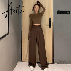 Aiertu Straight woman pants Streetwear trousers women autumn winter korean style high waist solid wide leg pant casual Aiertu