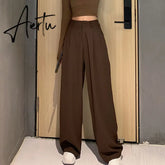 Aiertu Straight woman pants Streetwear trousers women autumn winter korean style high waist solid wide leg pant casual Aiertu