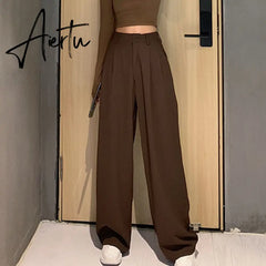 Aiertu Straight woman pants Streetwear trousers women autumn winter korean style high waist solid wide leg pant casual Aiertu