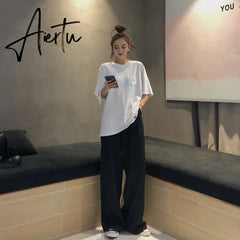 Aiertu Straight woman pants Streetwear trousers women autumn winter korean style high waist solid wide leg pant casual Aiertu