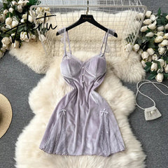 Aiertu Strap Sexy Velvet Dress Fashion Senior Pearls Sleeveless Slim Women Lace Hollow out Backless High Quality Mini Dress Aiertu