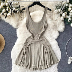 Aiertu Strap Slim Body con Dress Women Sleeveless Backless Sexy Short Sundress Korean Elastic Waist Knit Vintage Beach Dress Aiertu