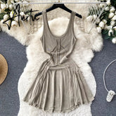 Aiertu Strap Slim Body con Dress Women Sleeveless Backless Sexy Short Sundress Korean Elastic Waist Knit Vintage Beach Dress Aiertu