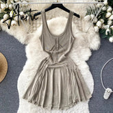 Aiertu Strap Slim Body con Dress Women Sleeveless Backless Sexy Short Sundress Korean Elastic Waist Knit Vintage Beach Dress Aiertu