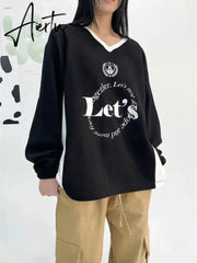 Aiertu Streetwear New Letter Print Hoodies Women Vintage Harajuku Sweatshirt Loose Tops Y2k Aesthetic Patchwork All Match Fashion Hoody Aiertu