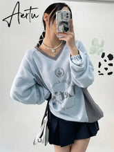 Aiertu Streetwear New Letter Print Hoodies Women Vintage Harajuku Sweatshirt Loose Tops Y2k Aesthetic Patchwork All Match Fashion Hoody Aiertu