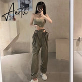 Aiertu Streetwear Women's Cargo Harem Pants Hip Hop High Waist Casual Female Track Pants Joggers Trousers Fashion Harajuku Women Pants Aiertu