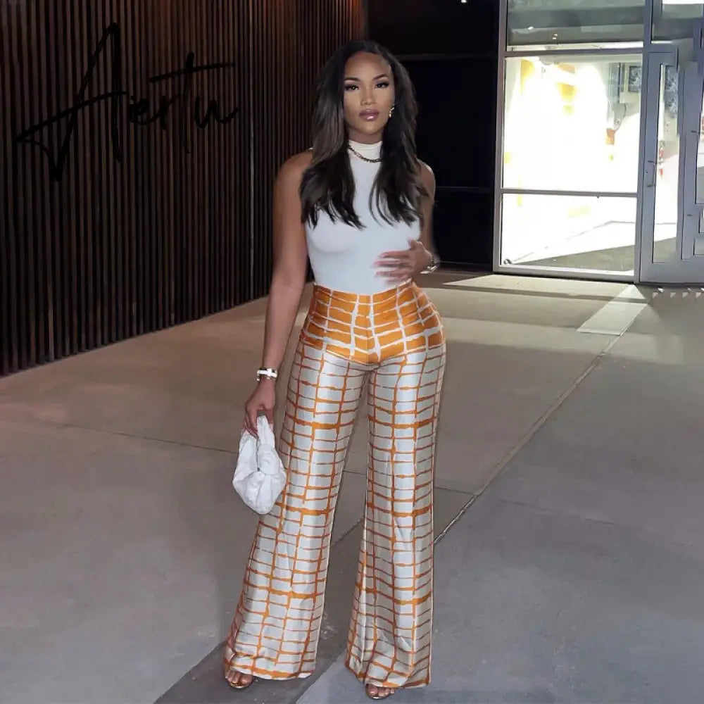 Aiertu Striped Patchwork Print High Waist Loose Flare Pants Summer Fall Women Fashion Streetwear Outfits Trousers Y2K Aiertu