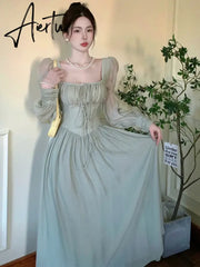 Aiertu Summer Autumn Women Elegant Midi Chic Drawstring Dresses Holiday Prom Beach Vestidos Clothes New Aiertu