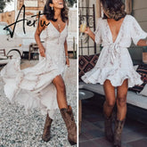 Aiertu Summer Beach Dress Women Casual Cover Up Swimsuit Two Piece Dress Robe Bikini Dresses Chiffon Leopard Cover-ups Beach Dress Aiertu