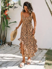 Aiertu Summer Beach Dress Women Casual Cover Up Swimsuit Two Piece Dress Robe Bikini Dresses Chiffon Leopard Cover-ups Beach Dress Aiertu