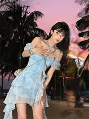 Aiertu Summer Beach Style Flroal Y2k Mini Dress Woman Chiffon Elegant Y2k Mini Dress Korean Fashion Short Party Dress Office Lady Aiertu