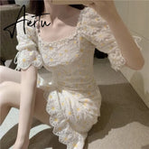 Aiertu Summer Dress New Retro Lace Daisy Embroidery Two Piece Mini Sexy Party Women Dresses Square Neck Vestidos Aiertu