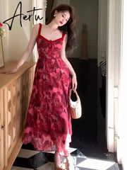 Aiertu Summer Elegant Women Sweet Party Midi Holiday Dresses Casual Female Lace Up Robe Aiertu