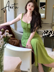 Aiertu Summer Elegant Women Sweet Party Midi Holiday Dresses Casual Female Lace Up Robe Aiertu