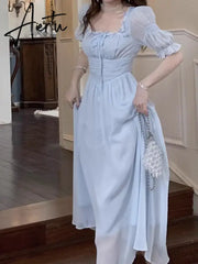 Aiertu Summer Elegant Women Sweet Party Midi Holiday Dresses Casual Female Lace Up Robe Aiertu
