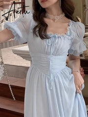 Aiertu Summer Elegant Women Sweet Party Midi Holiday Dresses Casual Female Lace Up Robe Aiertu
