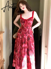 Aiertu Summer Elegant Women Sweet Party Midi Holiday Dresses Casual Female Lace Up Robe Aiertu