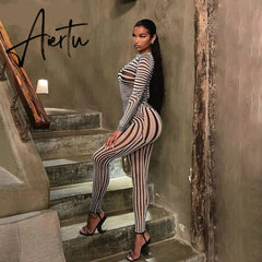 Aiertu Summer Fall Women Fashion Zebra Print See Through Long Sleeves Top Leggings 2 Pieces Set Sexy Y2K Streetwear Slim Aiertu