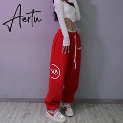 Aiertu Summer hip-hop Letter printing graphic sweatpants Red pants for women Y2K Harajuku high waist loose casual pants Trousers Aiertu