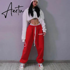 Aiertu Summer hip-hop Letter printing graphic sweatpants Red pants for women Y2K Harajuku high waist loose casual pants Trousers Aiertu