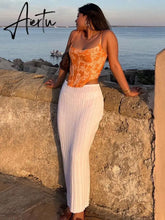 Aiertu Summer Knit Long Skirts For Women Sexy Beach Cove Up Dress Party Outfits Dropped Waist See Through Wrap White Midi Skirt Aiertu