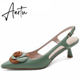 Aiertu Summer Lady Fashion High Heel Shoes Pointed Toe Dress Shoes Elegant Flower Closed Toe Party Summer Evening Party Aiertu