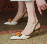 Aiertu Summer Lady Fashion High Heel Shoes Pointed Toe Dress Shoes Elegant Flower Closed Toe Party Summer Evening Party Sandals Aiertu