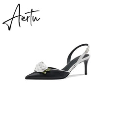 Aiertu Summer Lady Fashion High Heel Shoes Pointed Toe Dress Shoes Elegant Flower Closed Toe Party Summer Evening Party Sandals Aiertu