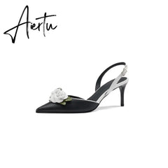 Aiertu Summer Lady Fashion High Heel Shoes Pointed Toe Dress Shoes Elegant Flower Closed Toe Party Summer Evening Party Sandals Aiertu
