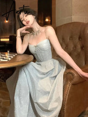 Aiertu Summer New Elegant Spaghetti Strap Velvet Vintage Dress Women Sexy Prom Evening Party Fashion Clothing Aiertu